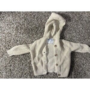 Old Navy Baby Hooded Knit Cardigan Sweater Cream 12-18 Months Button Front